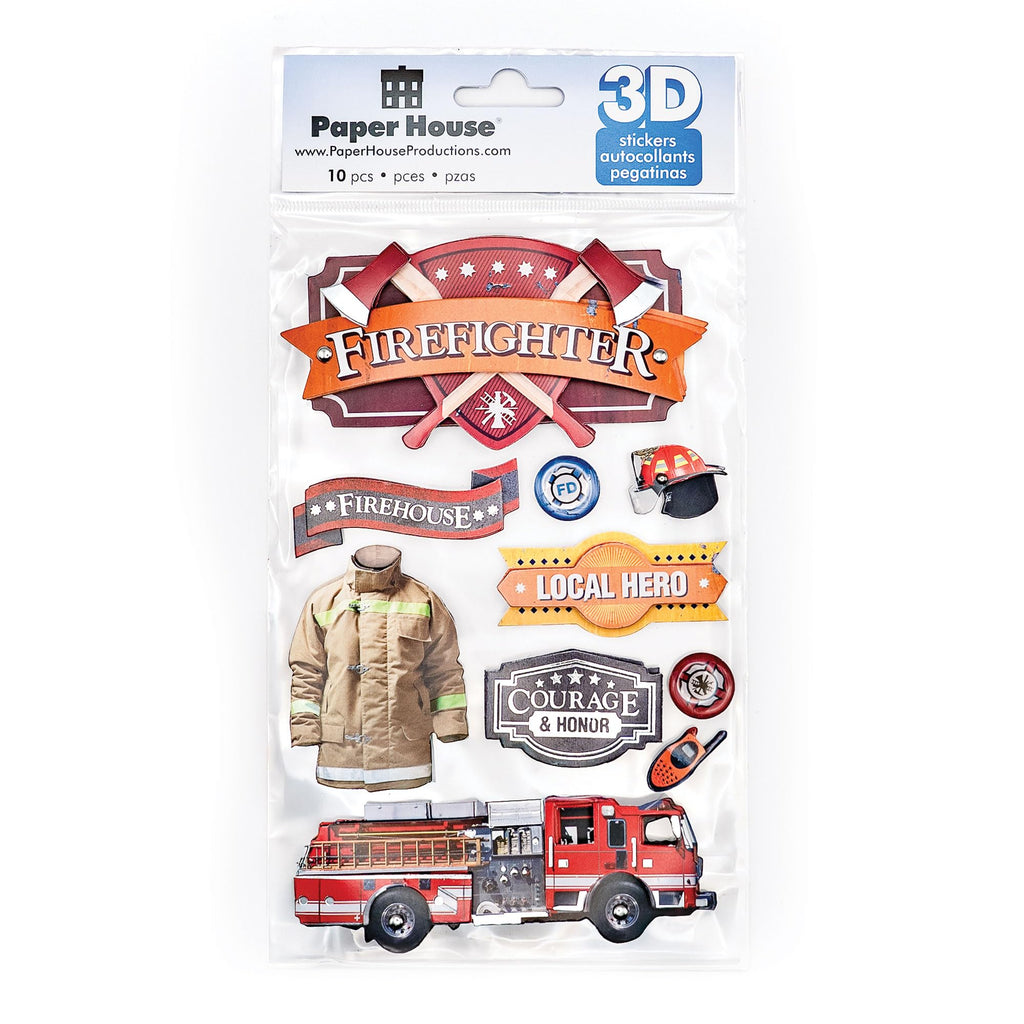 Firefighter Themed Die-Cut Sticker Sheet with Foil Accents and Foam Dimension – Paper House Productions