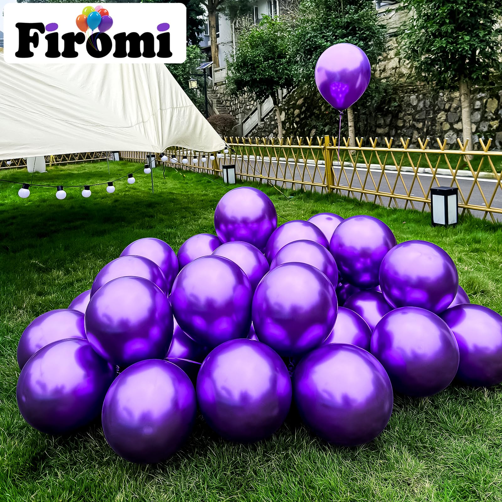 Firomi 12-Inch Metallic Purple Balloons, 100 Pack with Ribbons for Party Decor