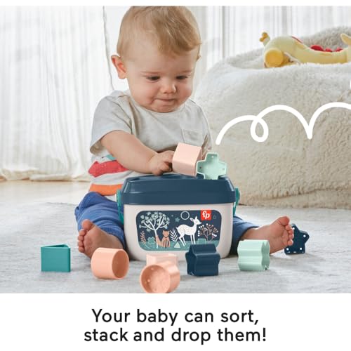 Fisher-Price Baby's First Blocks: 10-Piece Stacking and Sorting Set (Navy Fawn, Amazon Exclusive)