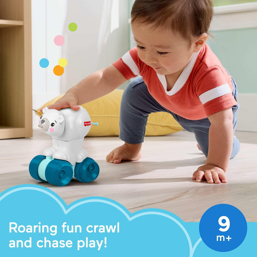 Fisher-Price Crawl-After Polar Bear: Press-and-Go Rolling Toy with Clicking Sounds and Soft Tail for Babies 9+ Months