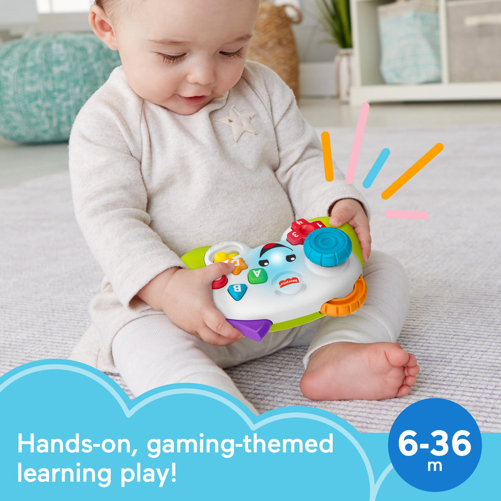Fisher-Price Laugh & Learn Game & Learn Controller – Pretend Video Game Toy with Lights, Music & Multilingual Songs for Babies 6+ Months