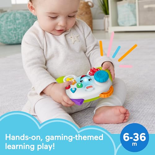 Fisher-Price Laugh & Learn Game & Learn Controller – Pretend Video Game Toy with Lights, Music & Multilingual Songs for Babies 6+ Months
