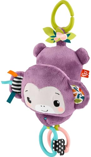 Fisher-Price Sing & Go Purple Monkey Stroller Toy with Crinkle & Clackers for Newborns