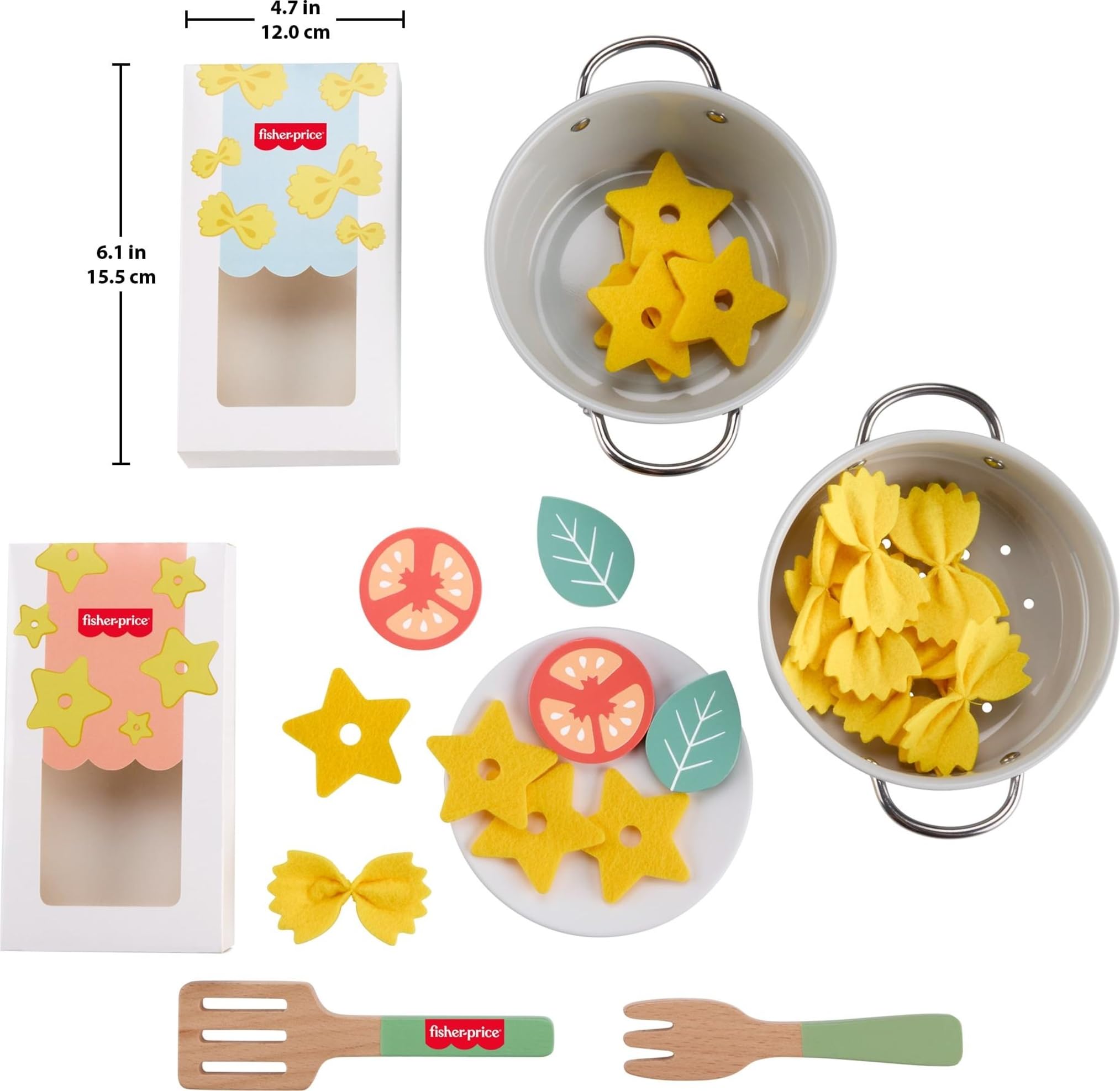 Fisher-Price Wooden Pots & Pasta Chef Set - 31 Pieces of Pretend Play Food & Kitchen Toys for Kids 3+