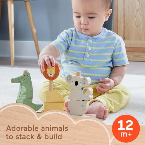 Fisher-Price Wooden Stack & Sort Animals - 10-Piece Toddler Toy, FSC-Certified, Ages 1+