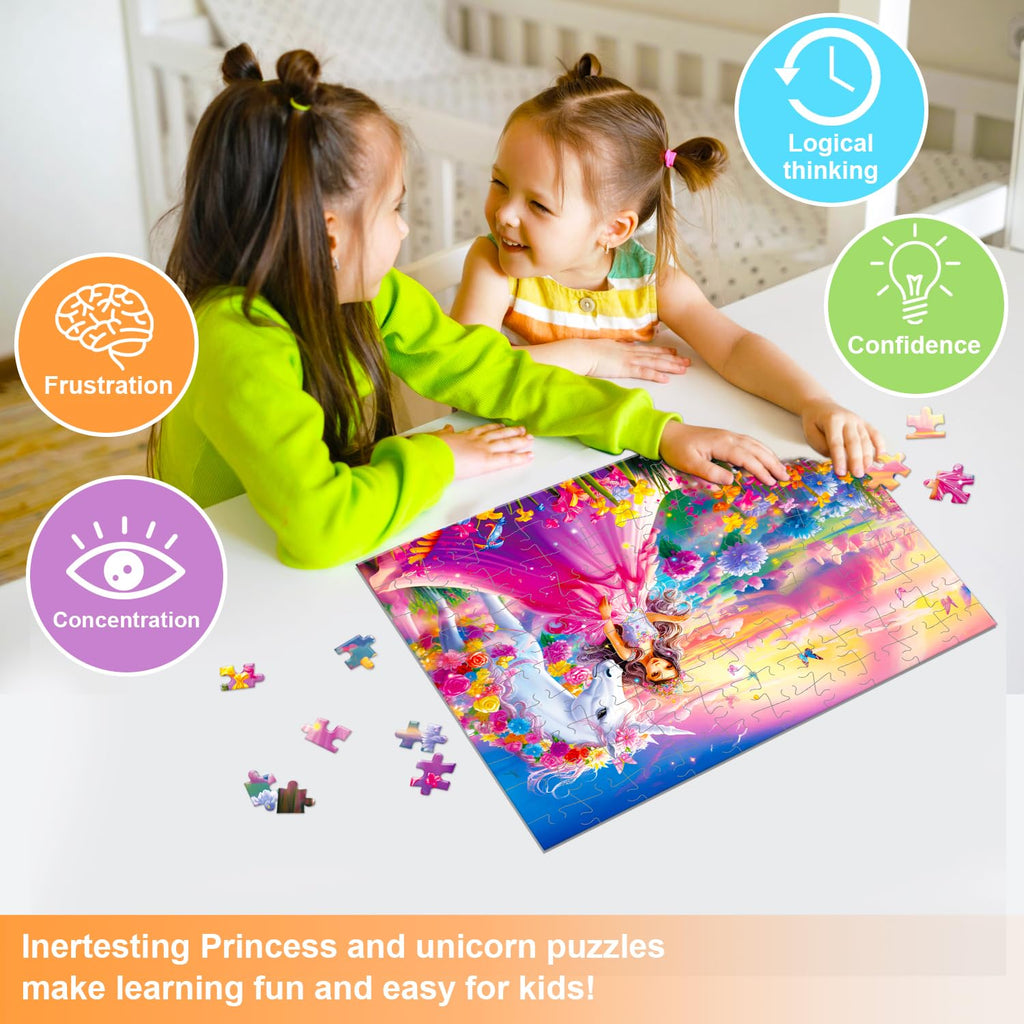 Fishwisdom 100-Piece Princess & Unicorn Jigsaw Puzzle for Kids Ages 4-8 – Eco-Friendly, 15.7x11.8 Inch