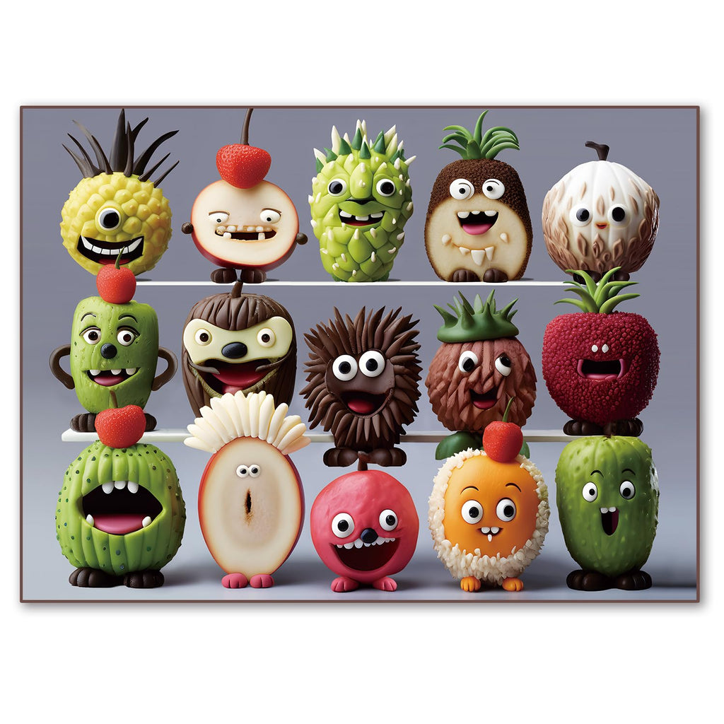 Fishwisdom 500-Piece Happy Fruits Jigsaw Puzzle – Eco-Friendly Recycled Cardboard, Includes Poster and Storage Bag