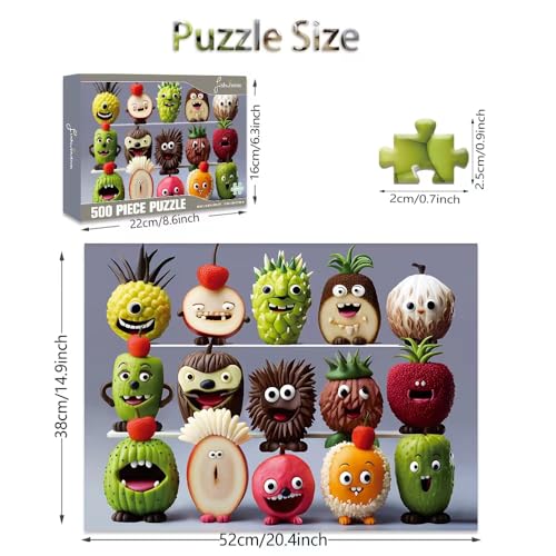 Fishwisdom 500-Piece Happy Fruits Jigsaw Puzzle – Eco-Friendly Recycled Cardboard, Includes Poster and Storage Bag