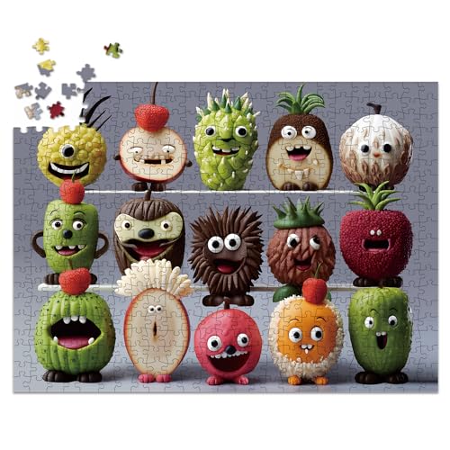 Fishwisdom 500-Piece Happy Fruits Jigsaw Puzzle – Eco-Friendly Recycled Cardboard, Includes Poster and Storage Bag