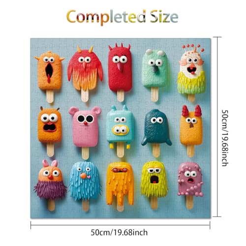 Fishwisdom 500-Piece Monster Popsicles Jigsaw Puzzle for Adults and Kids, 19.7x19.7 Inch