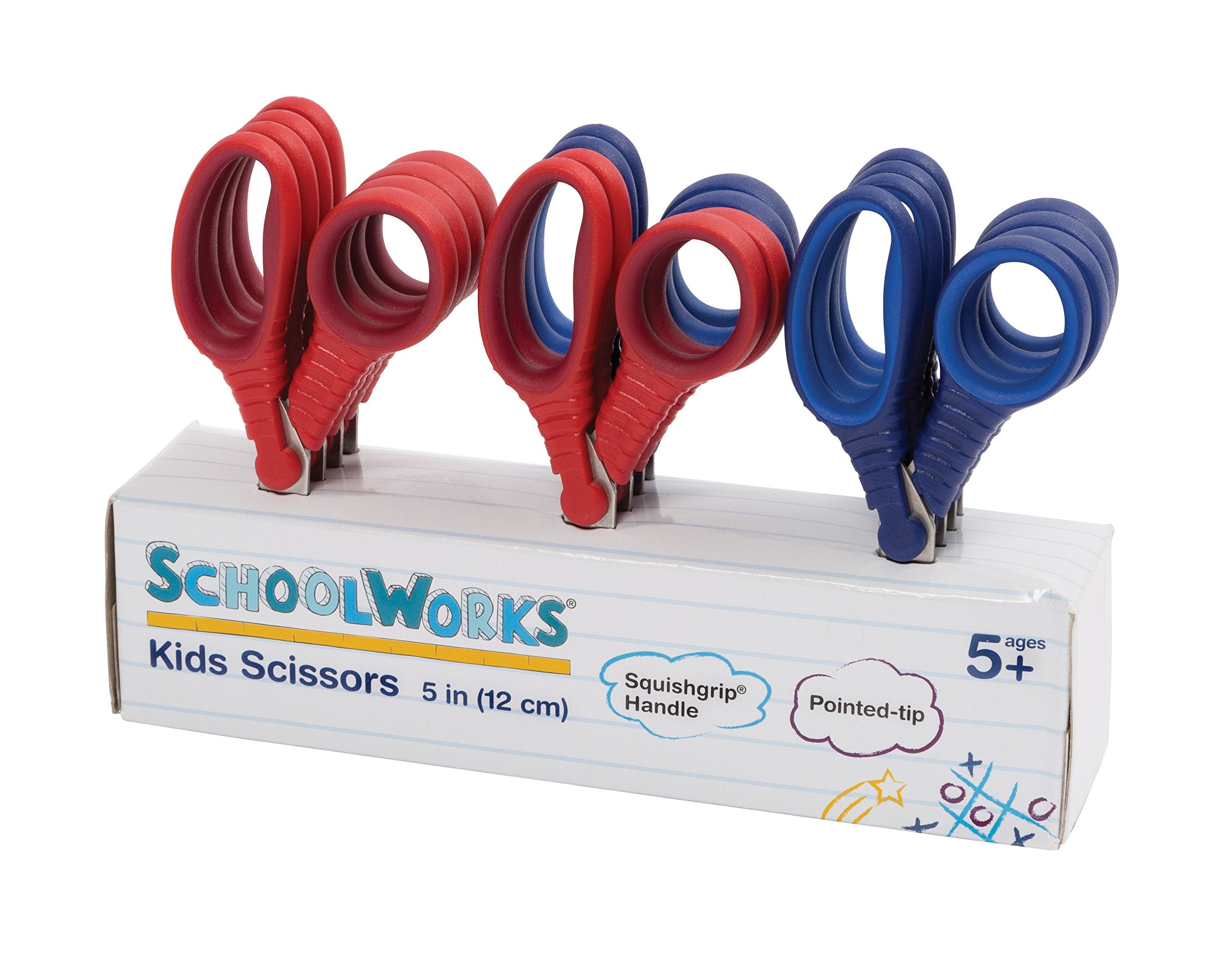 Fiskars Schoolworks 5" Pointed-Tip Scissors for Kids Ages 4-7 (12-Pack) – Red & Blue