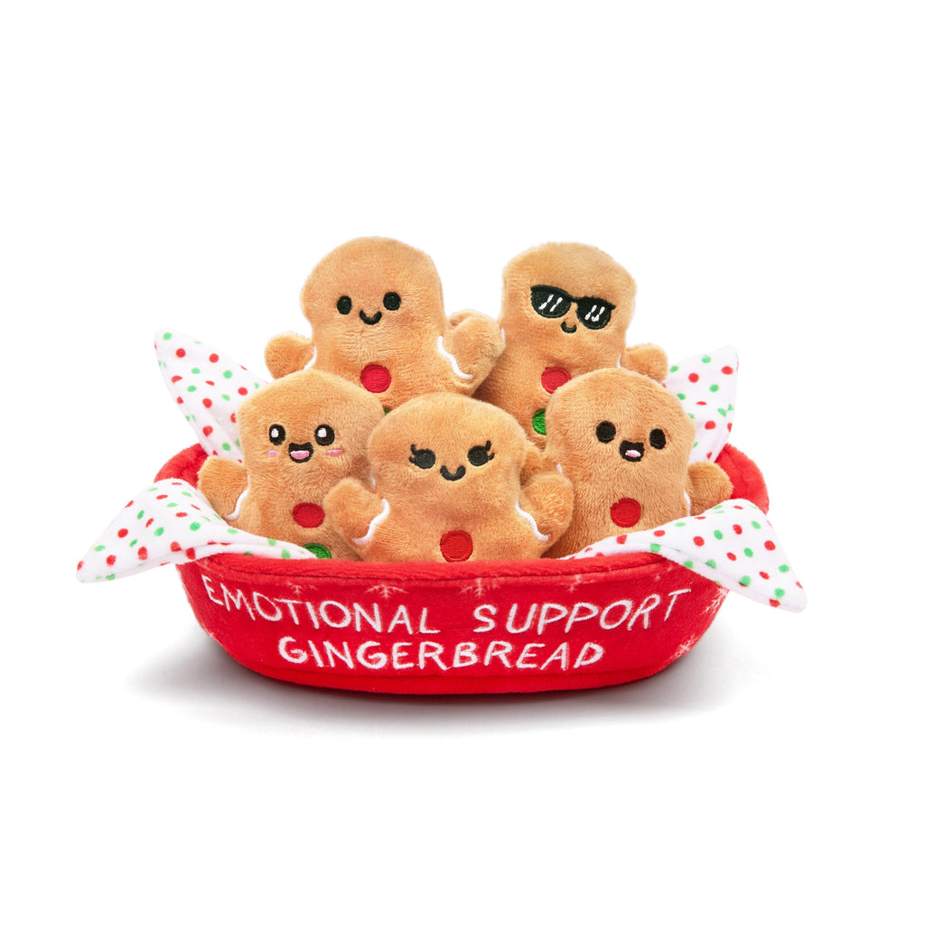 Five Gingerbread Plush Toys with Individual Personalities and Soft Carrier Basket by Relatable