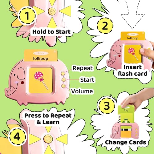 Flamax Baby Talking Flash Cards for Toddlers 1-3 – 224 Words, Elephant Reader, Rechargeable