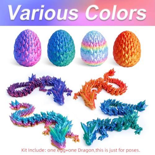 Flavery 12-Inch 3D Printed Gemstone Dragon Egg with Flexible Crystal Dragon Inside – Multicolored Rainbow