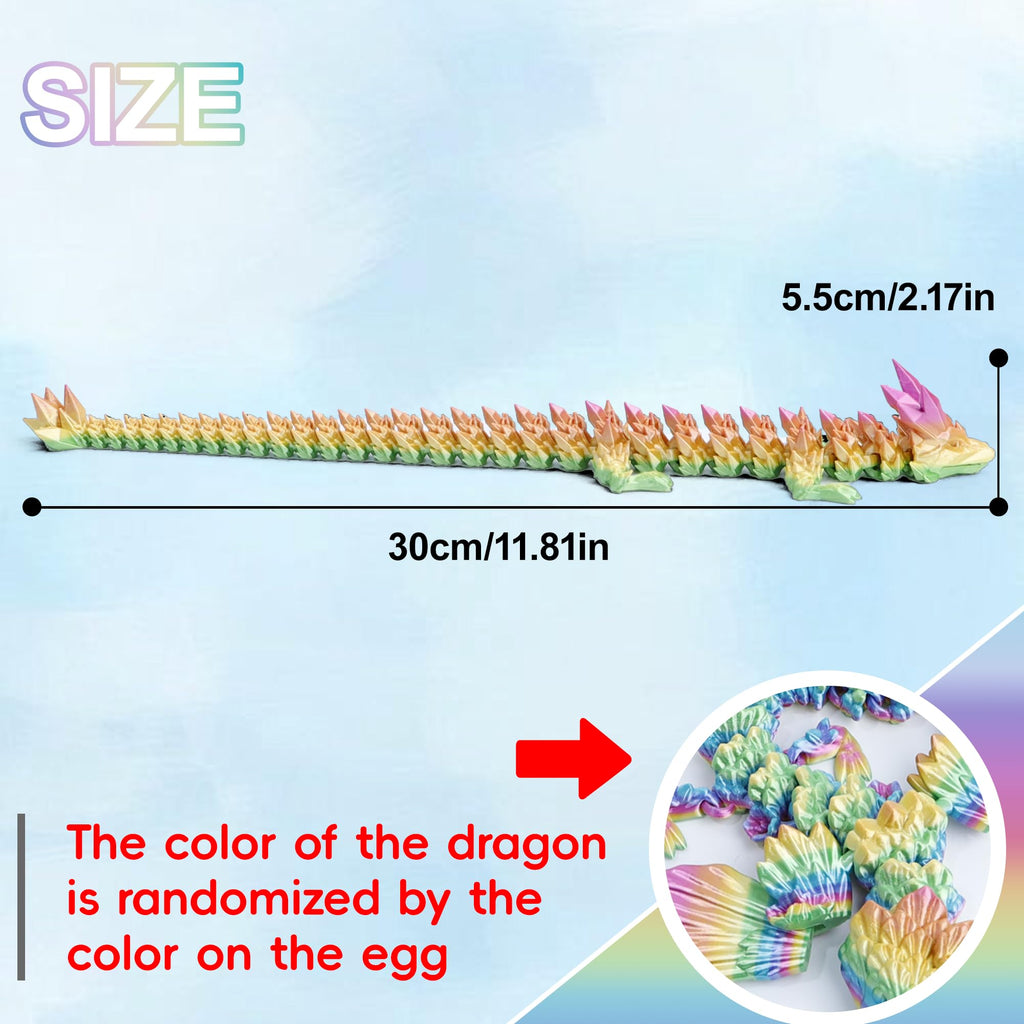 Flavery 12-Inch 3D Printed Gemstone Dragon Egg with Flexible Crystal Dragon Inside – Multicolored Rainbow