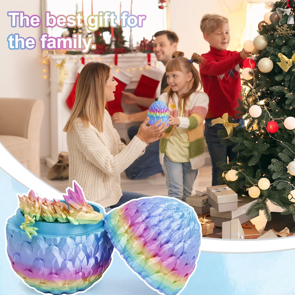 Flavery 12-Inch 3D Printed Gemstone Dragon Egg with Flexible Crystal Dragon Inside – Multicolored Rainbow
