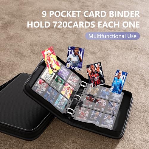 FLEKKO 720-Card PU Leather Binder - 9 Pocket 40 Pages, Water-Resistant Black Trading Card Album for MTG, Sports Cards