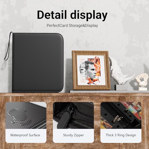 FLEKKO 720-Card PU Leather Binder - 9 Pocket 40 Pages, Water-Resistant Black Trading Card Album for MTG, Sports Cards