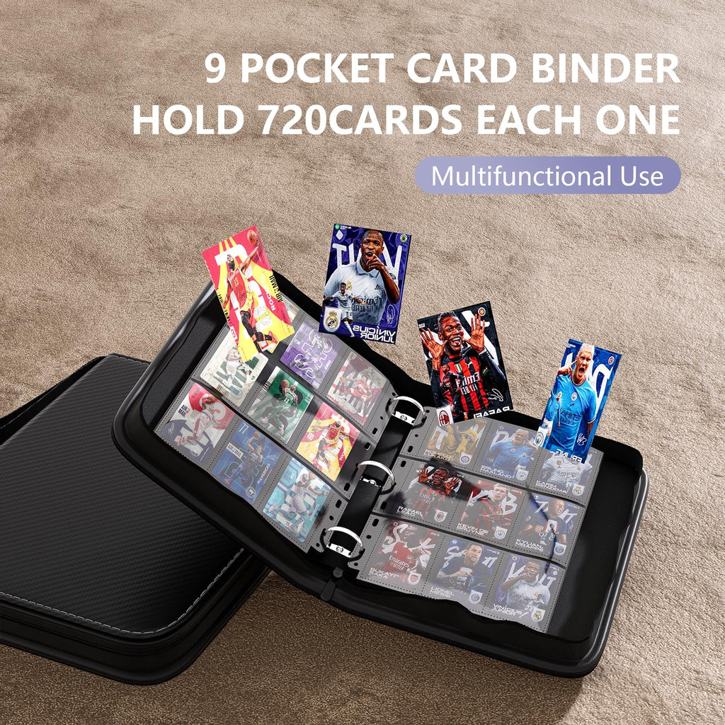 FLEKKO 720-Card PU Leather Binder - 9 Pocket 40 Pages, Water-Resistant Black Trading Card Album for MTG, Sports Cards