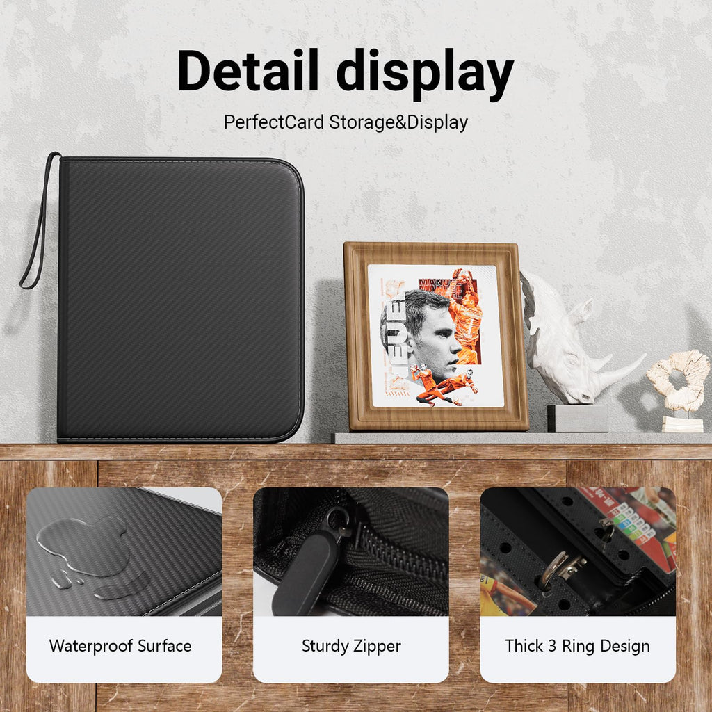 FLEKKO 720-Card PU Leather Binder - 9 Pocket 40 Pages, Water-Resistant Black Trading Card Album for MTG, Sports Cards