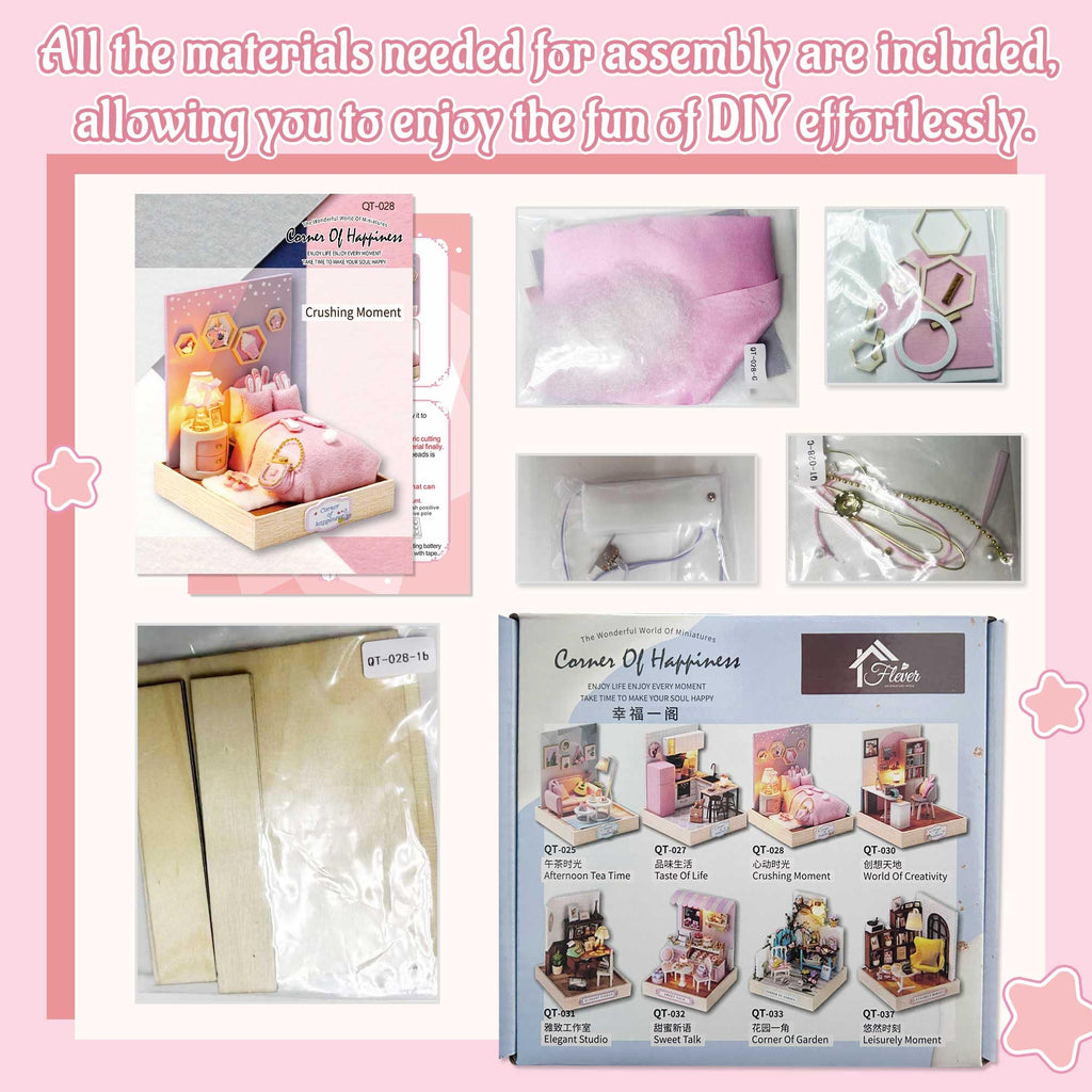 Flever Crushing Moment Dollhouse Miniature DIY Kit – Creative Room with Furniture for Romantic Gift