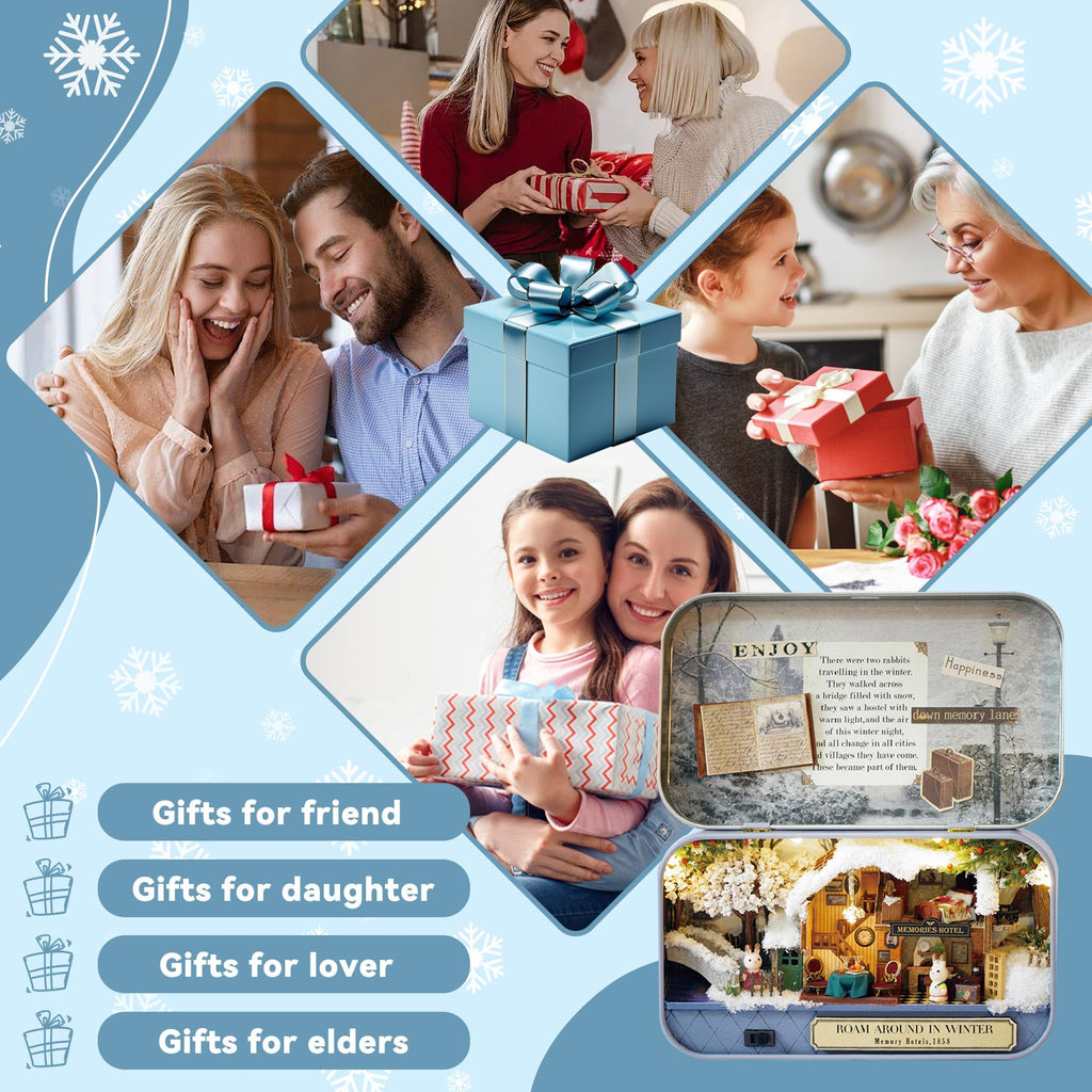 Flever DIY Miniature Dollhouse Kit: Roam Around in Winter with Furniture, LED Lights & Music Movement