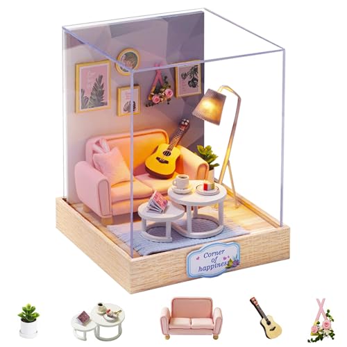Flever Dollhouse Miniature DIY House Kit - Afternoon Tea Time Room Model with Furniture, Self-Assembly Craft Set