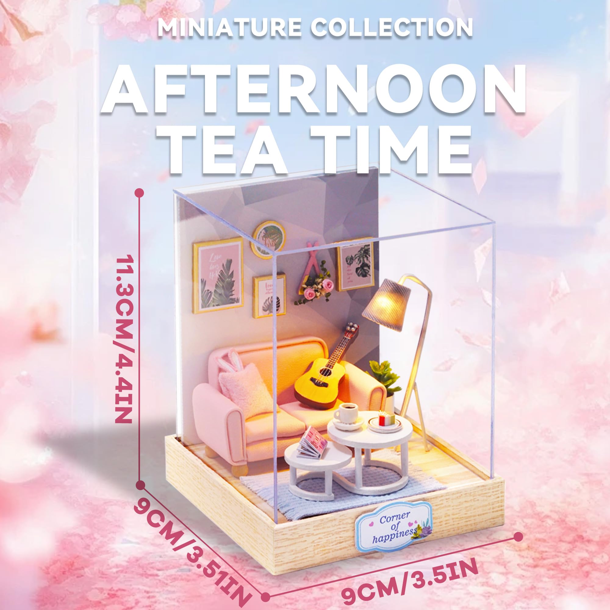 Flever Dollhouse Miniature DIY House Kit - Afternoon Tea Time Room Model with Furniture, Self-Assembly Craft Set