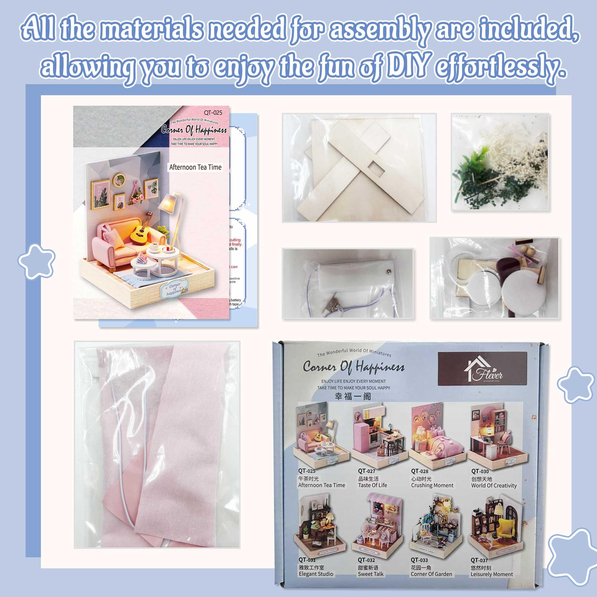 Flever Dollhouse Miniature DIY House Kit - Afternoon Tea Time Room Model with Furniture, Self-Assembly Craft Set