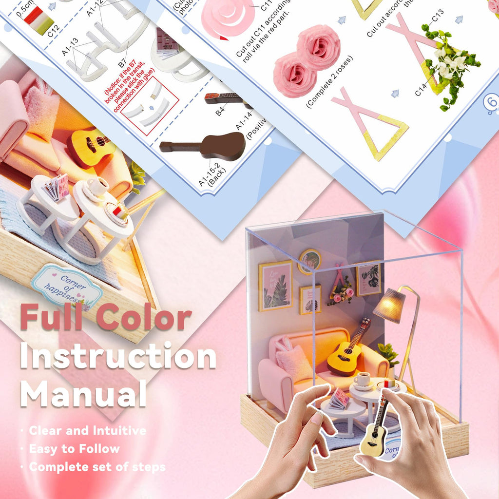 Flever Dollhouse Miniature DIY House Kit - Afternoon Tea Time Room Model with Furniture, Self-Assembly Craft Set