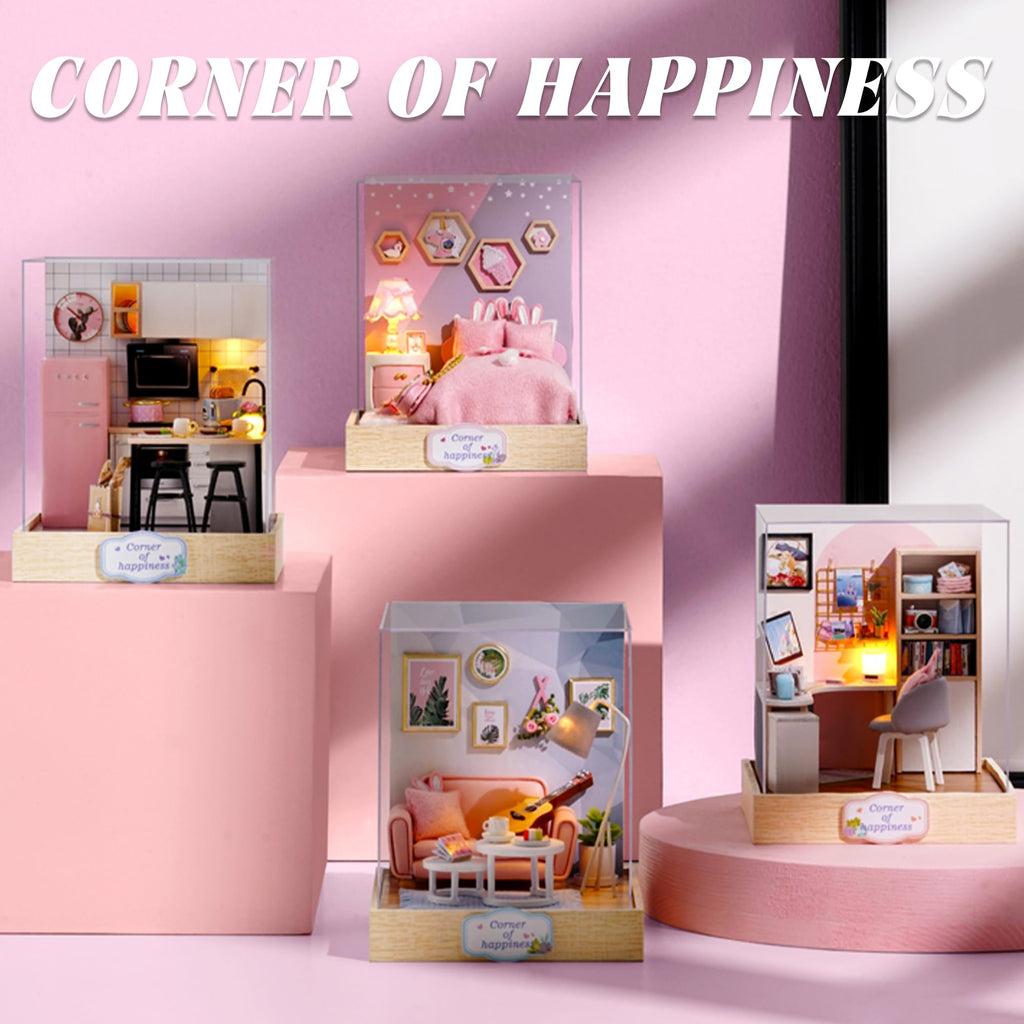 Flever Dollhouse Miniature DIY House Kit - Afternoon Tea Time Room Model with Furniture, Self-Assembly Craft Set