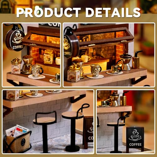 Flever Dollhouse Miniature DIY Kit - Coffee Time Theme, 1:32 Scale