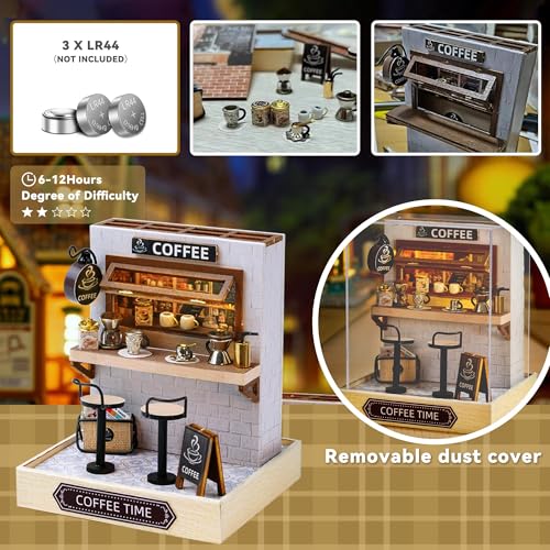Flever Dollhouse Miniature DIY Kit - Coffee Time Theme, 1:32 Scale