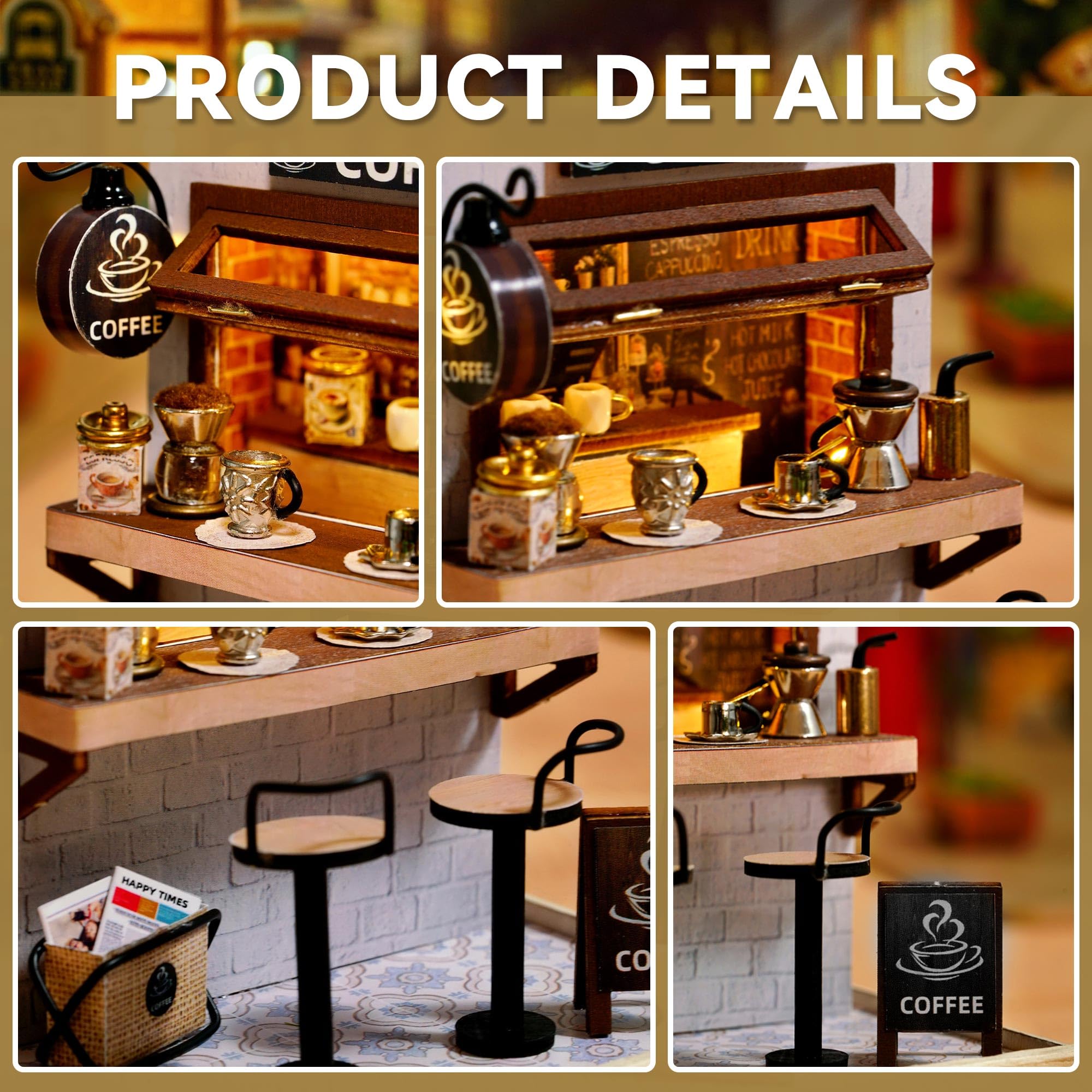 Flever Dollhouse Miniature DIY Kit - Coffee Time Theme, 1:32 Scale
