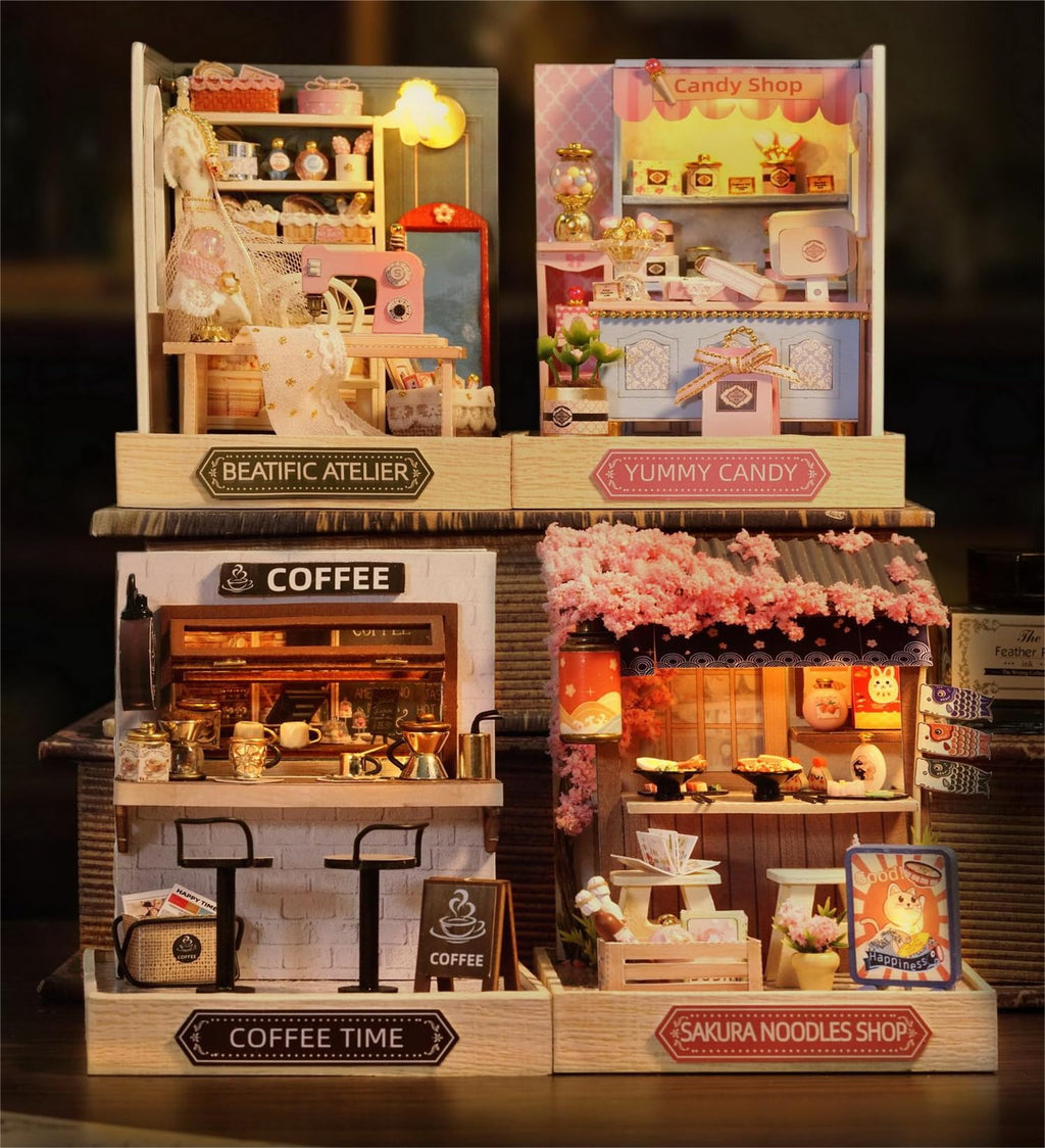 Flever Dollhouse Miniature DIY Kit - Coffee Time Theme, 1:32 Scale