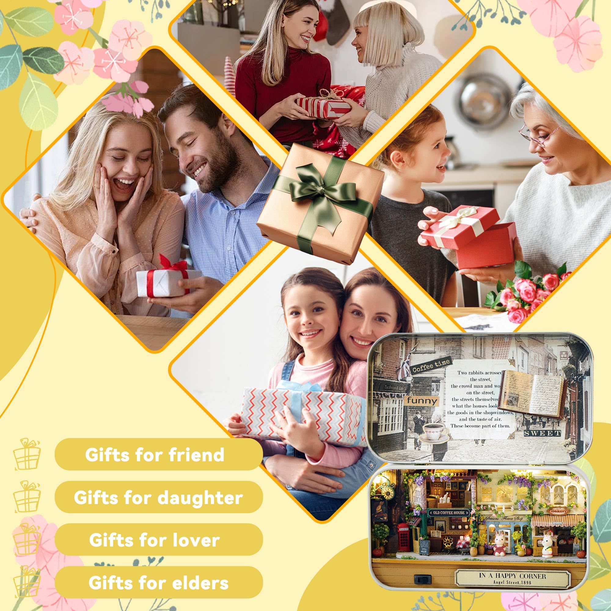 Flever Happy Corner DIY Miniature Dollhouse Kit – 5.62x3.3x1 Inch Room with Furniture