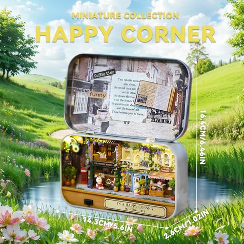 Flever Happy Corner DIY Miniature Dollhouse Kit – 5.62x3.3x1 Inch Room with Furniture