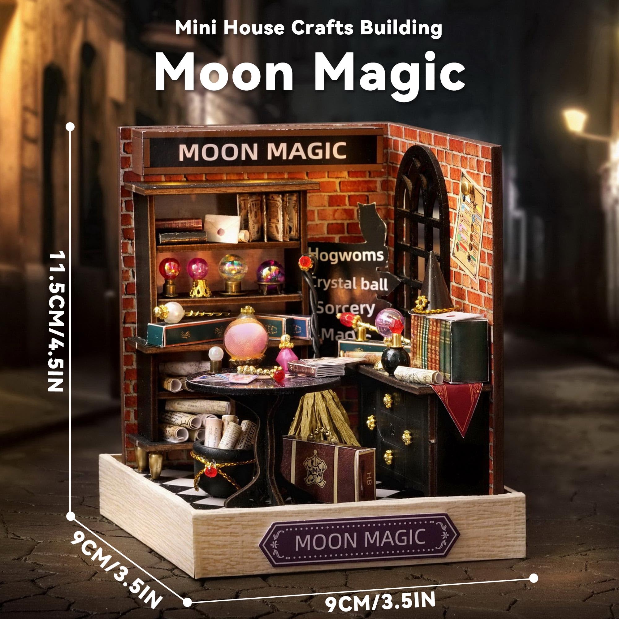 Flever Moon Magic Dollhouse Miniature DIY Kit – 1:32 Scale Creative Room with Furniture, LED Lights, and Plexiglass Cover
