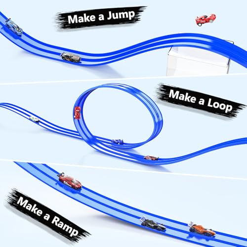 Flexible 15-Foot Race Track with Suction Cups – Compatible with Hot Wheels & 1/64 Cars, Includes 8 Toy Cars for Kids Ages 3+