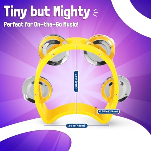 Flexzion Half Moon Tambourine Set – 4 Colors (Red, Yellow, Blue, Green) with Ergonomic Handle and Double Row Jingles