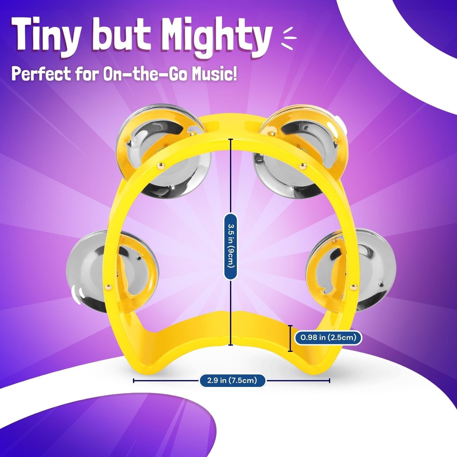 Flexzion Half Moon Tambourine Set – 4 Colors (Red, Yellow, Blue, Green) with Ergonomic Handle and Double Row Jingles