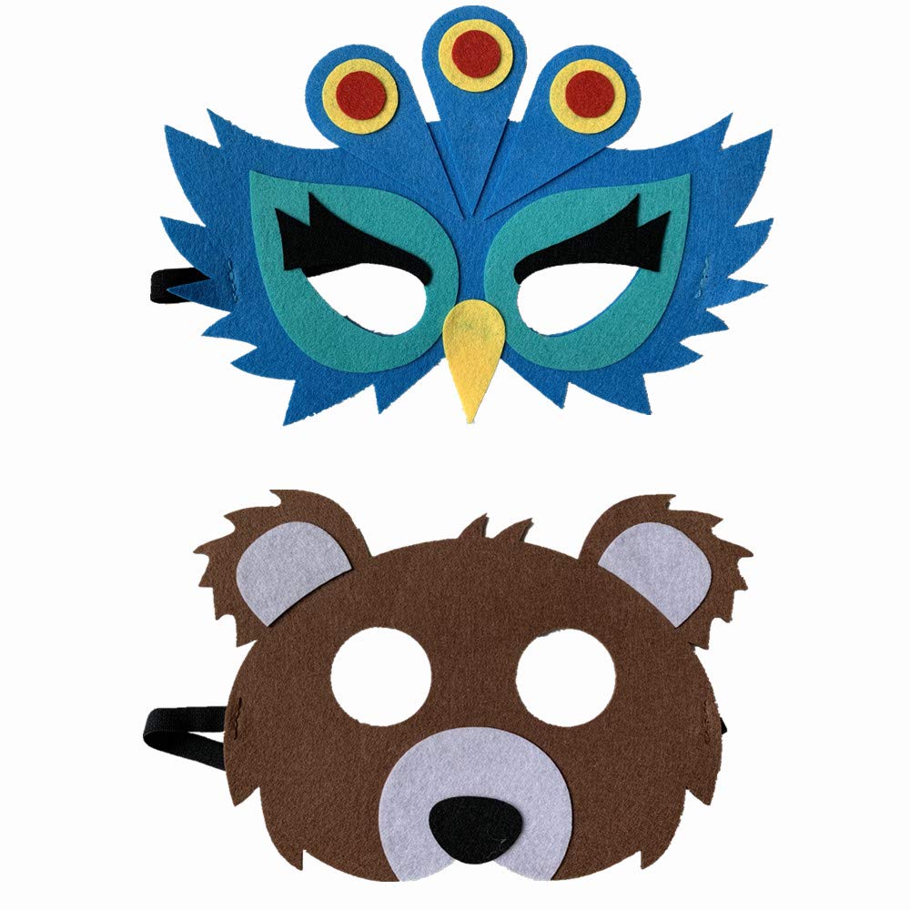 FLOWERBB 12pc Felt Animal Masks Set - Woodland & Jungle Creatures for Kids Party Favors