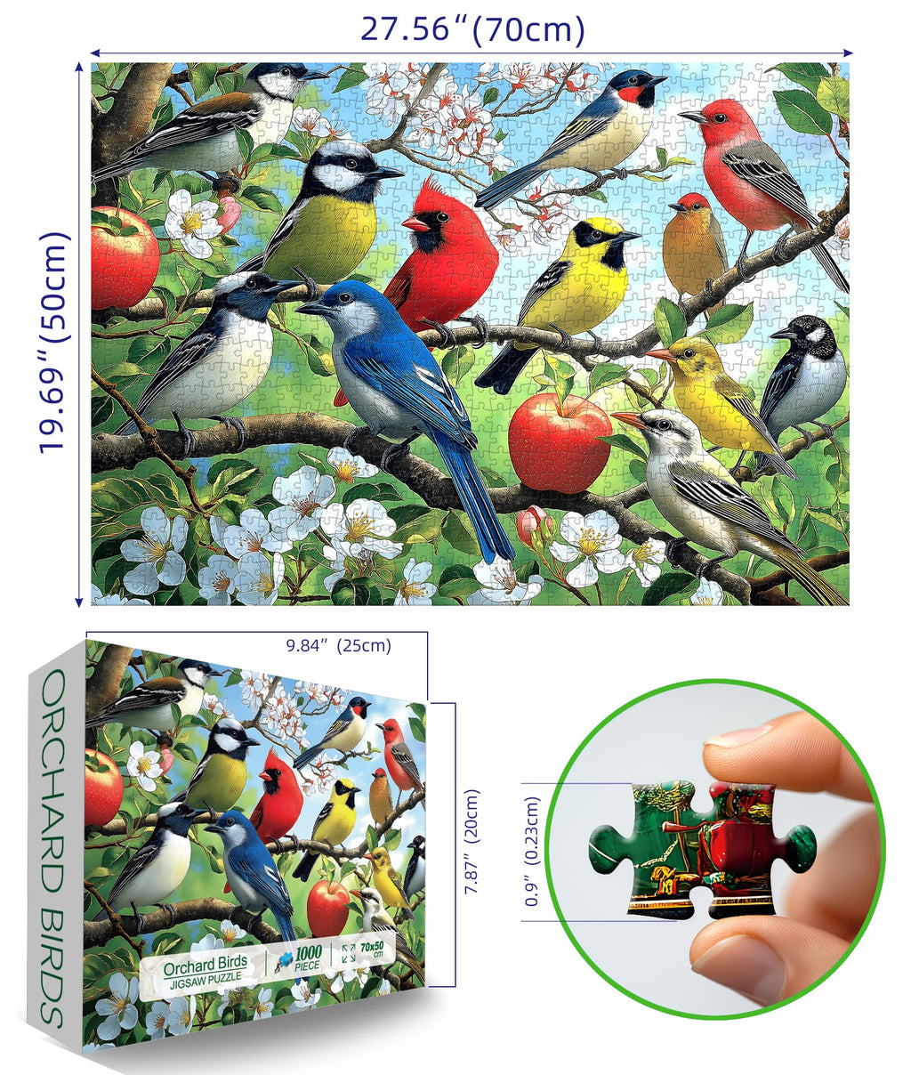 Flowers Birds 1000 Piece Puzzle for Adults – Hummingbird Jigsaw with Poster and Sorting Letters