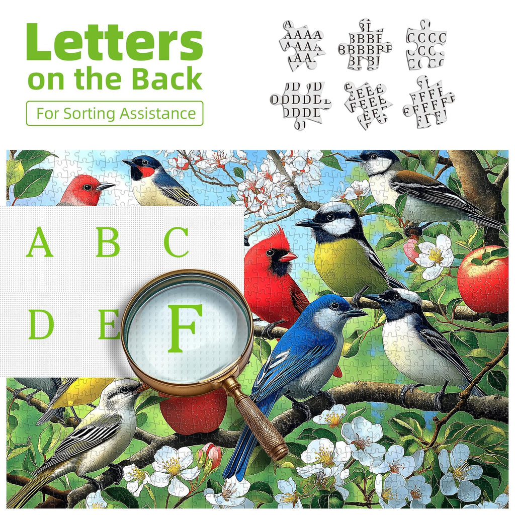 Flowers Birds 1000 Piece Puzzle for Adults – Hummingbird Jigsaw with Poster and Sorting Letters