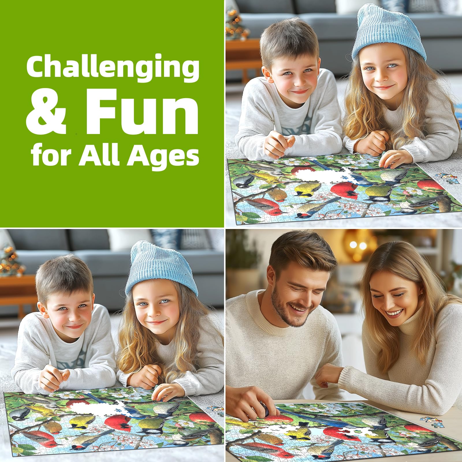 Flowers Birds 1000 Piece Puzzle for Adults – Hummingbird Jigsaw with Poster and Sorting Letters