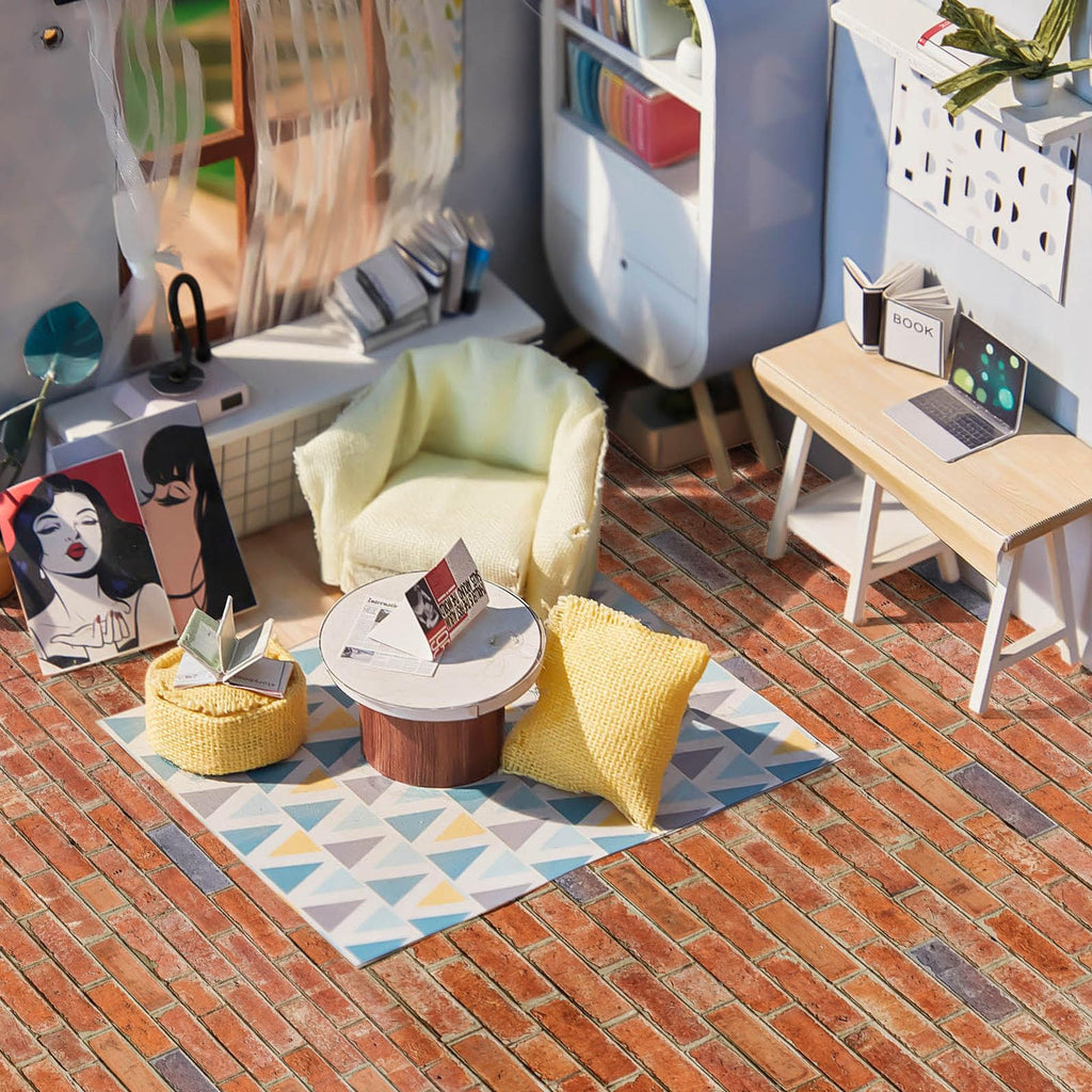 Flutesan 12-Pack Miniature Dollhouse Wallpaper and Flooring Sheets - Peel & Stick Red Brick Pattern, A4 Size (8.27 x 11.69 in)