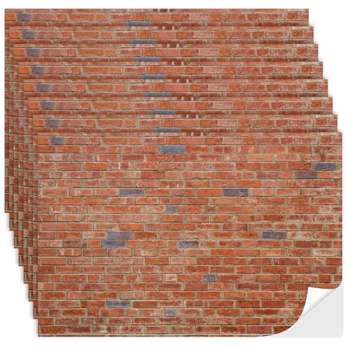 Flutesan 12-Pack Miniature Dollhouse Wallpaper and Flooring Sheets - Peel & Stick Red Brick Pattern, A4 Size (8.27 x 11.69 in)