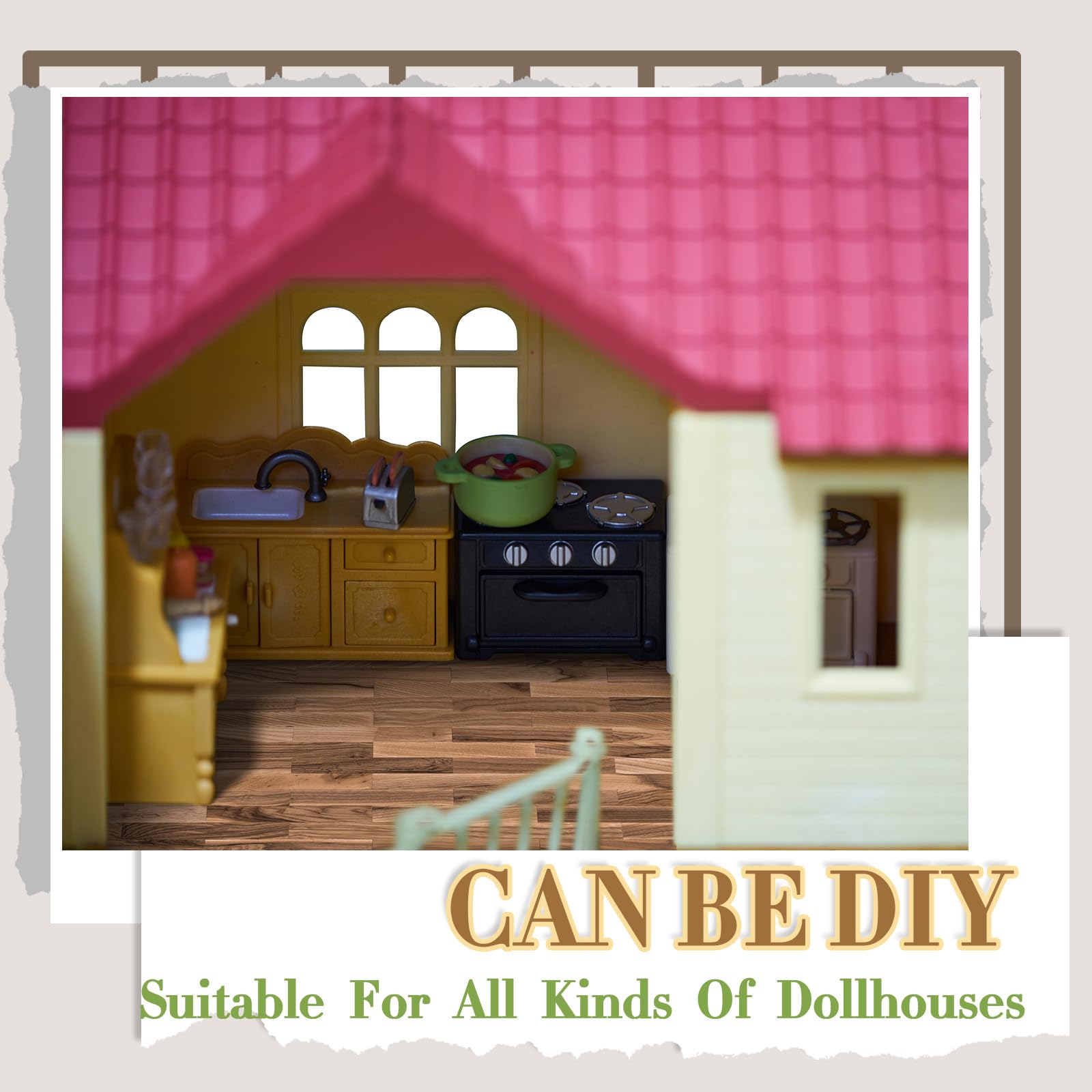 Flutesan 12-Pack Miniature Dollhouse Wallpaper & Flooring Sheets – Peel and Stick, 8.27 x 11.69 Inches, Classic Wood Grain