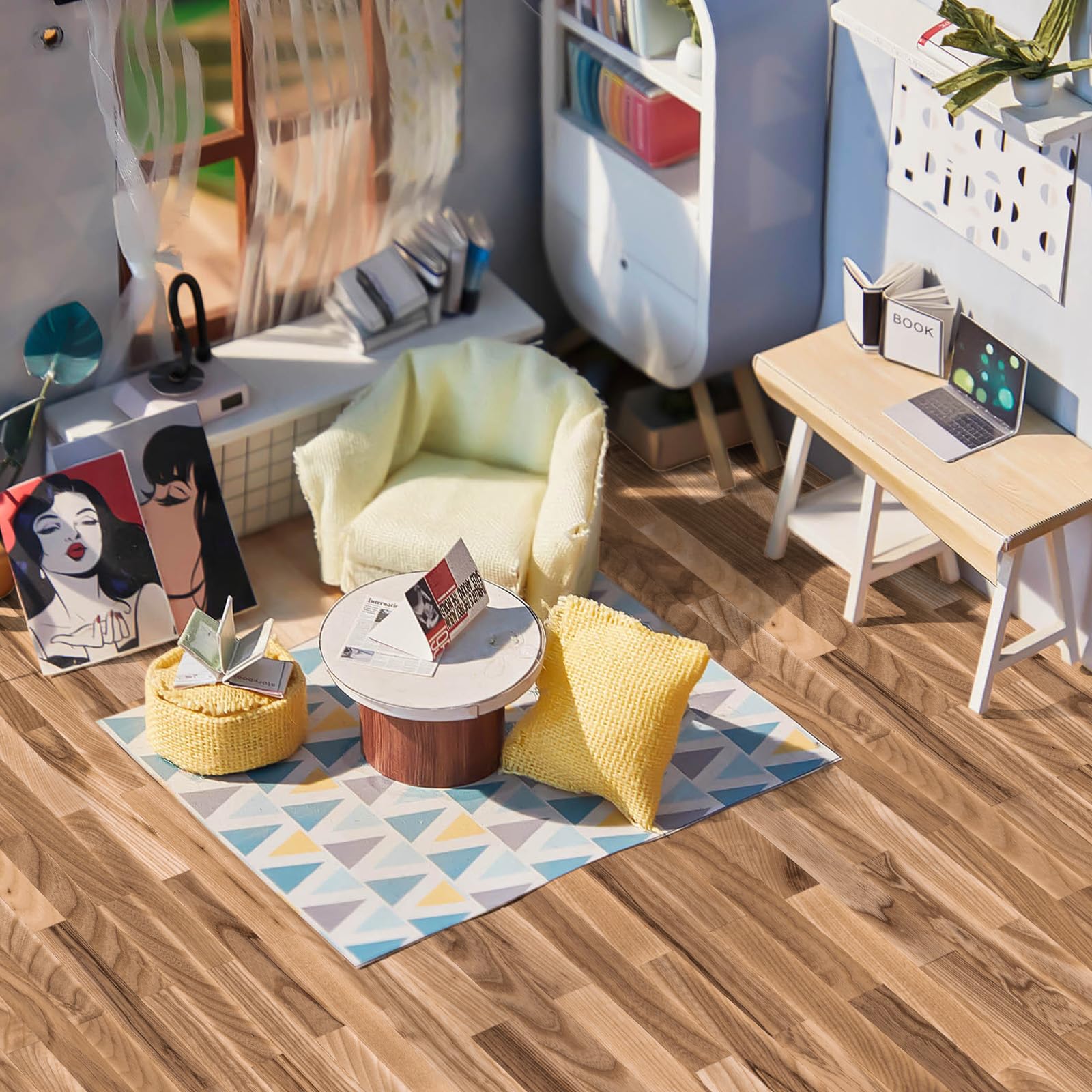 Flutesan 12-Pack Miniature Dollhouse Wallpaper & Flooring Sheets – Peel and Stick, 8.27 x 11.69 Inches, Classic Wood Grain