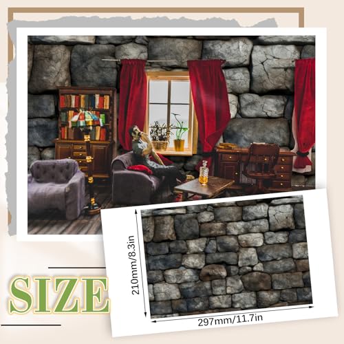 Flutesan 12-Piece Self-Adhesive Dollhouse Wallpaper & Flooring Set – Stone Pattern, 8.27x11.69 Inch Sheets